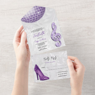 Damask, Paarse Stiletto, Muziek & Discobal 40e All In One Uitnodiging