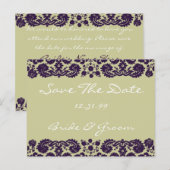Damask Paarse Wedding Aankondigingskaart (Voorkant / Achterkant)