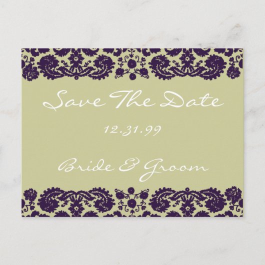 Damask Paarse Wedding Aankondigingskaart (Voorkant)