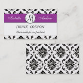 Damask Paarse Wedding Free Drink Coupon Card (Voorkant / Achterkant)