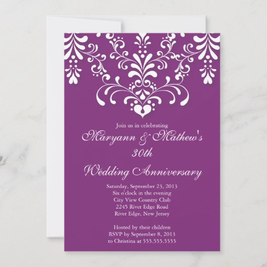 Damask Paarse Wedding Jubileum Uitnodiging (Voorkant)