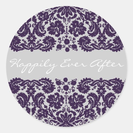 Damask Paarse Wedding Ronde Sticker (Voorkant)