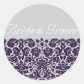 Damask Paarse Wedding Ronde Sticker (Voorkant)