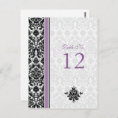 Damask Paarse, Zwart, Witte Trouwtafel Nummer Briefkaart (Voorkant / Achterkant)