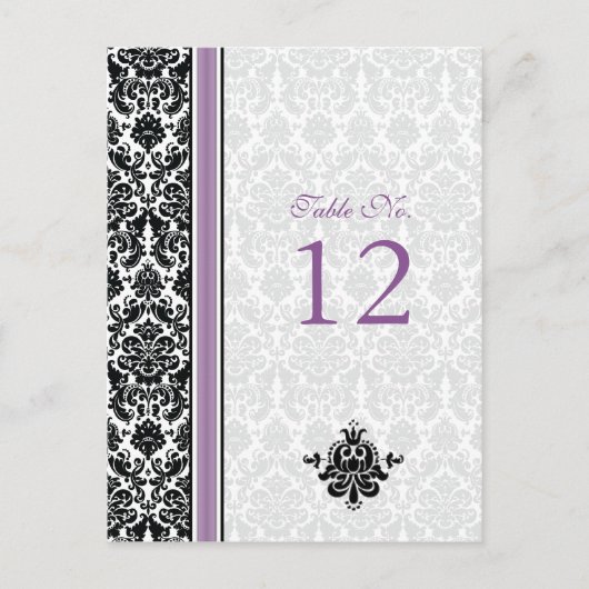 Damask Paarse, Zwart, Witte Trouwtafel Nummer Briefkaart (Voorkant)