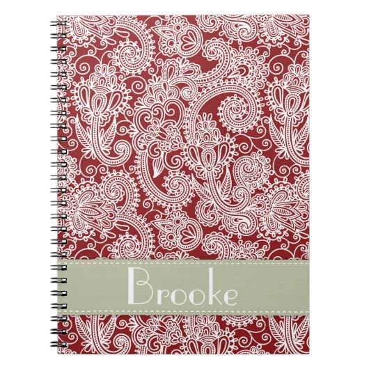 Damask Paisley Custom Name Notebook Notitieboek (Voorkant)