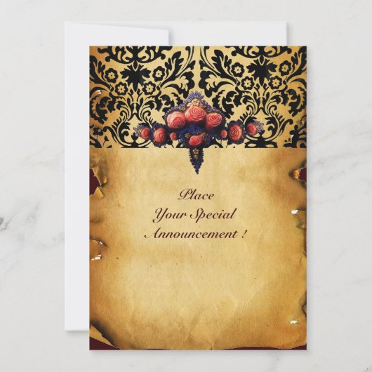 DAMASK PARCHCHMENT EN PINK CORAL ROZEN KAART (Achterkant)