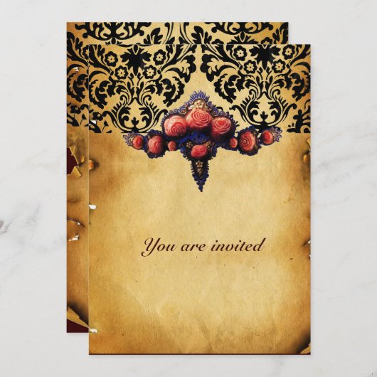 DAMASK PARCHCHMENT EN PINK CORAL ROZEN KAART (Voorkant / Achterkant)