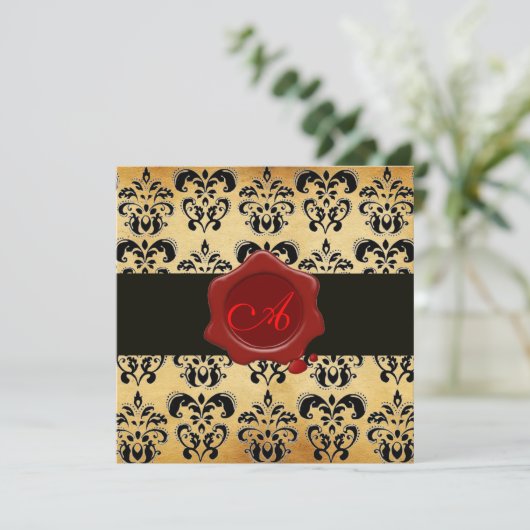 DAMASK PARCHMENT WAX SEAL MONOGRAM, zwart en bruin Kaart (Staand voorkant)