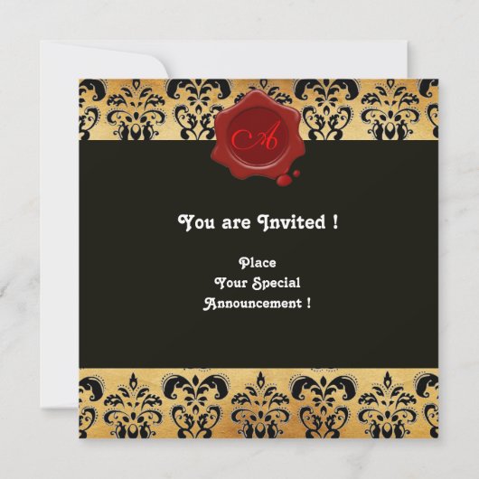 DAMASK PARCHMENT WAX SEAL MONOGRAM, zwart en bruin Kaart (Achterkant)