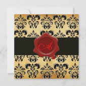 DAMASK PARCHMENT WAX SEAL MONOGRAM, zwart en bruin Kaart (Voorkant)