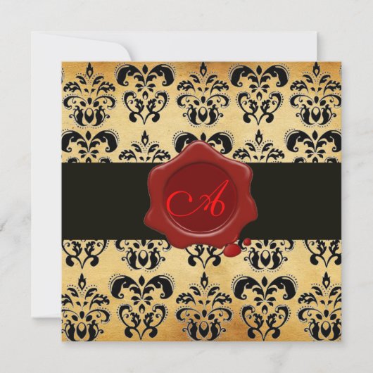 DAMASK PARCHMENT WAX SEAL MONOGRAM, zwart en bruin Kaart (Voorkant)