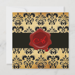 DAMASK PARCHMENT WAX SEAL MONOGRAM, zwart en bruin Kaart