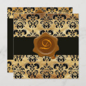 DAMASK PARCHMENT WAX SEAL MONOGRAM, zwart en bruin Kaart (Voorkant / Achterkant)