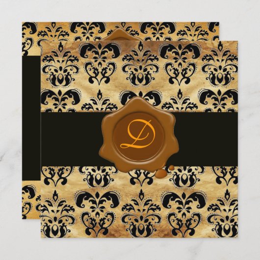DAMASK PARCHMENT WAX SEAL MONOGRAM, zwart en bruin Kaart (Voorkant / Achterkant)