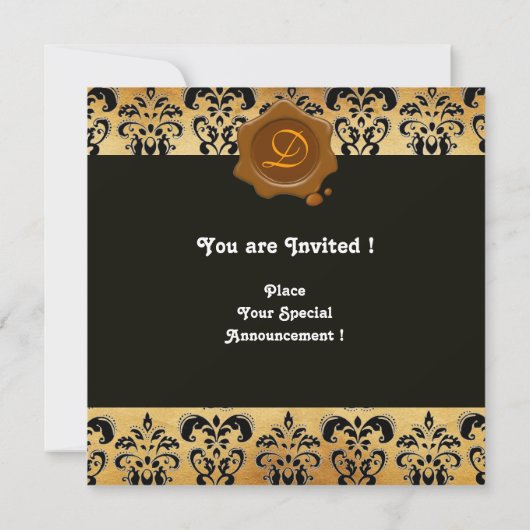 DAMASK PARCHMENT WAX SEAL MONOGRAM, zwart en bruin Kaart (Achterkant)
