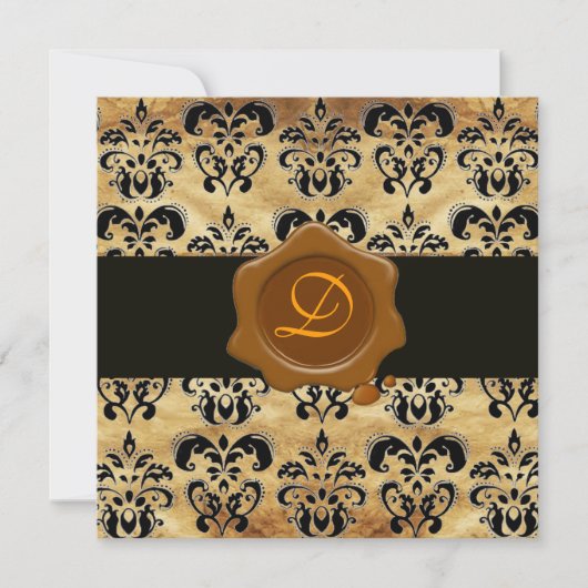 DAMASK PARCHMENT WAX SEAL MONOGRAM, zwart en bruin Kaart (Voorkant)