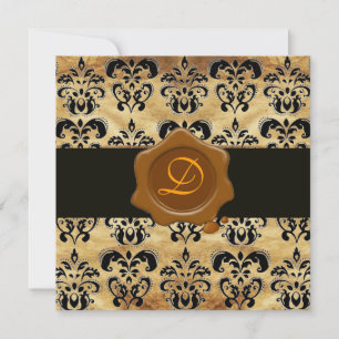 DAMASK PARCHMENT WAX SEAL MONOGRAM, zwart en bruin Kaart