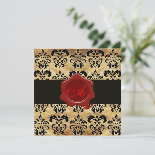 DAMASK PARCHMENT WAX SEAL MONOGRAM, zwart en bruin Kaart (Staand voorkant)