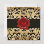 DAMASK PARCHMENT WAX SEAL MONOGRAM, zwart en bruin Kaart (Voorkant)