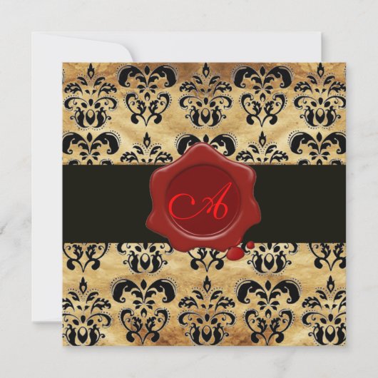 DAMASK PARCHMENT WAX SEAL MONOGRAM, zwart en bruin Kaart (Voorkant)