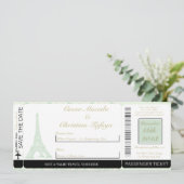 Damask Paris Boarding Pass Trouwuitnodiging Kaart (Staand voorkant)