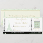 Damask Paris Boarding Pass Trouwuitnodiging Kaart (Voorkant / Achterkant)