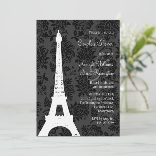 Damask Paris Couple's Shower Kaart (Staand voorkant)