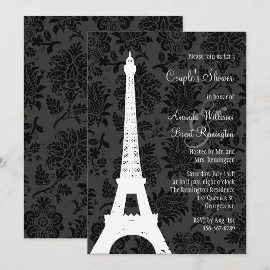 Damask Paris Couple's Shower Kaart (Voorkant / Achterkant)