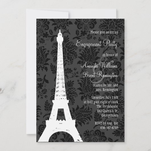 Damask Paris Engagement Party Kaart (Voorkant)