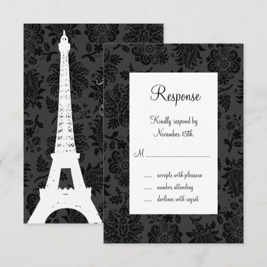 Damask Paris RSVP (zwart) Kaartje (Voorkant / Achterkant)