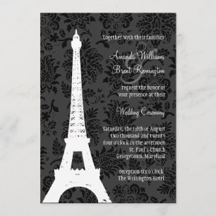 Damask Paris Wedding Invitation (zwart) Kaart