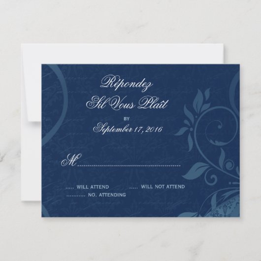 Damask Parisienne - Dark Sapphire Blue RSVP Kaartje (Voorkant)