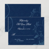 Damask Parisienne - Dark Sapphire Blue RSVP Kaartje (Voorkant / Achterkant)