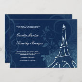 Damask Parisienne - Dark Sapphire Blue Wedding Kaart (Voorkant / Achterkant)