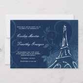 Damask Parisienne - Dark Sapphire Blue Wedding Kaart (Voorkant)