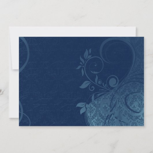 Damask Parisienne - Dark Sapphire Blue Wedding Kaart (Achterkant)