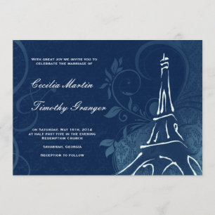 Damask Parisienne - Dark Sapphire Blue Wedding Kaart