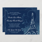 Damask Parisienne - Dark Sapphire Blue Wedding Kaart (Voorkant / Achterkant)