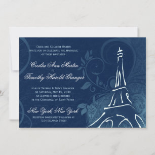 Damask Parisienne - Dark Sapphire Blue Wedding Kaart