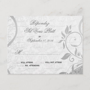 Damask Parisienne - Elegant Black & White RSVP Kaartje