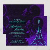 Damask Parisienne: Elektrische Blauwgroen en Paars Kaart (Voorkant / Achterkant)