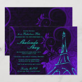 Damask Parisienne: Elektrische Blauwgroen en Paars Kaart (Voorkant / Achterkant)