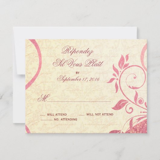 Damask Parisienne - Honeysuckle & Ivory RSVP Kaartje (Voorkant)