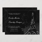 Damask Parisienne - Midnight Black Wedding Kaart (Voorkant / Achterkant)