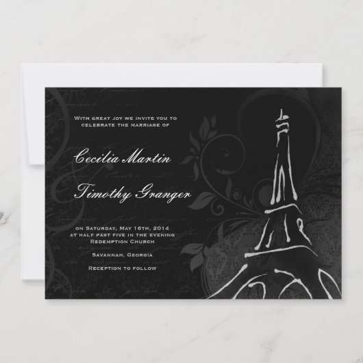 Damask Parisienne - Midnight Black Wedding Kaart (Voorkant)