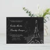 Damask Parisienne - Midnight Black Wedding Kaart (Staand voorkant)