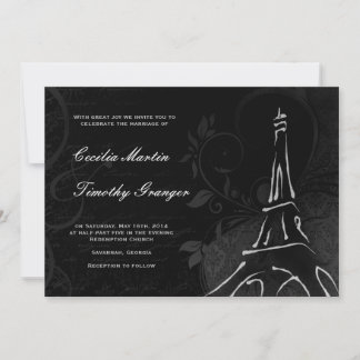 Damask Parisienne - Midnight Black Wedding Kaart