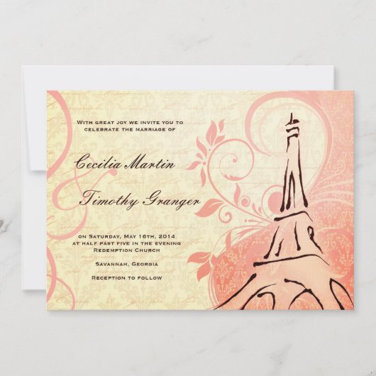 Damask Parisienne - Pink and Cream Wedding Kaart (Voorkant)