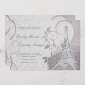 Damask Parisienne - Subtle Blauwgroen & Paars Wedd Kaart (Voorkant / Achterkant)